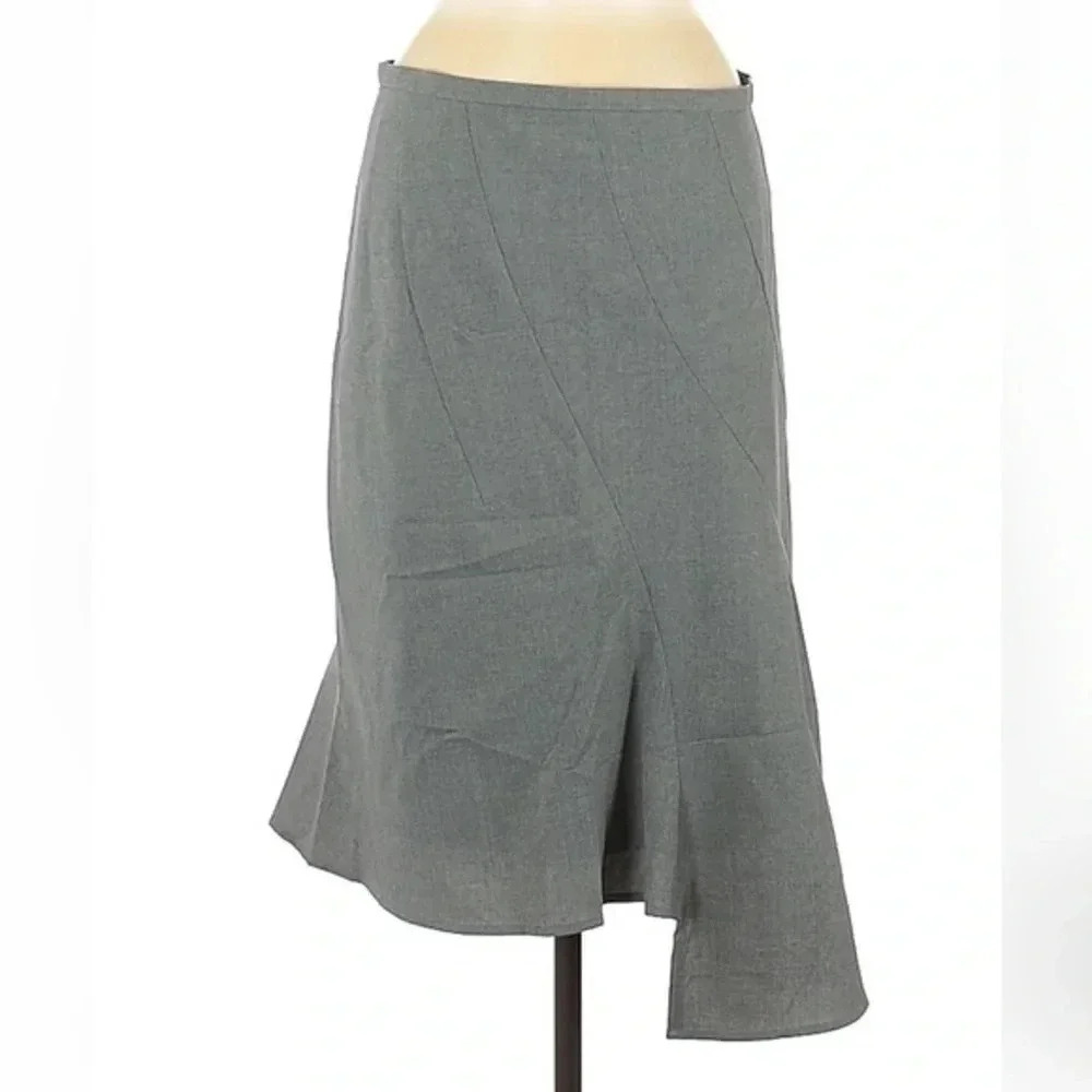 BCBGMAXAZRIA Y2K Charcoal Grey Asymmetrical Wool Blend Ruffle Hem Skirt Size 6